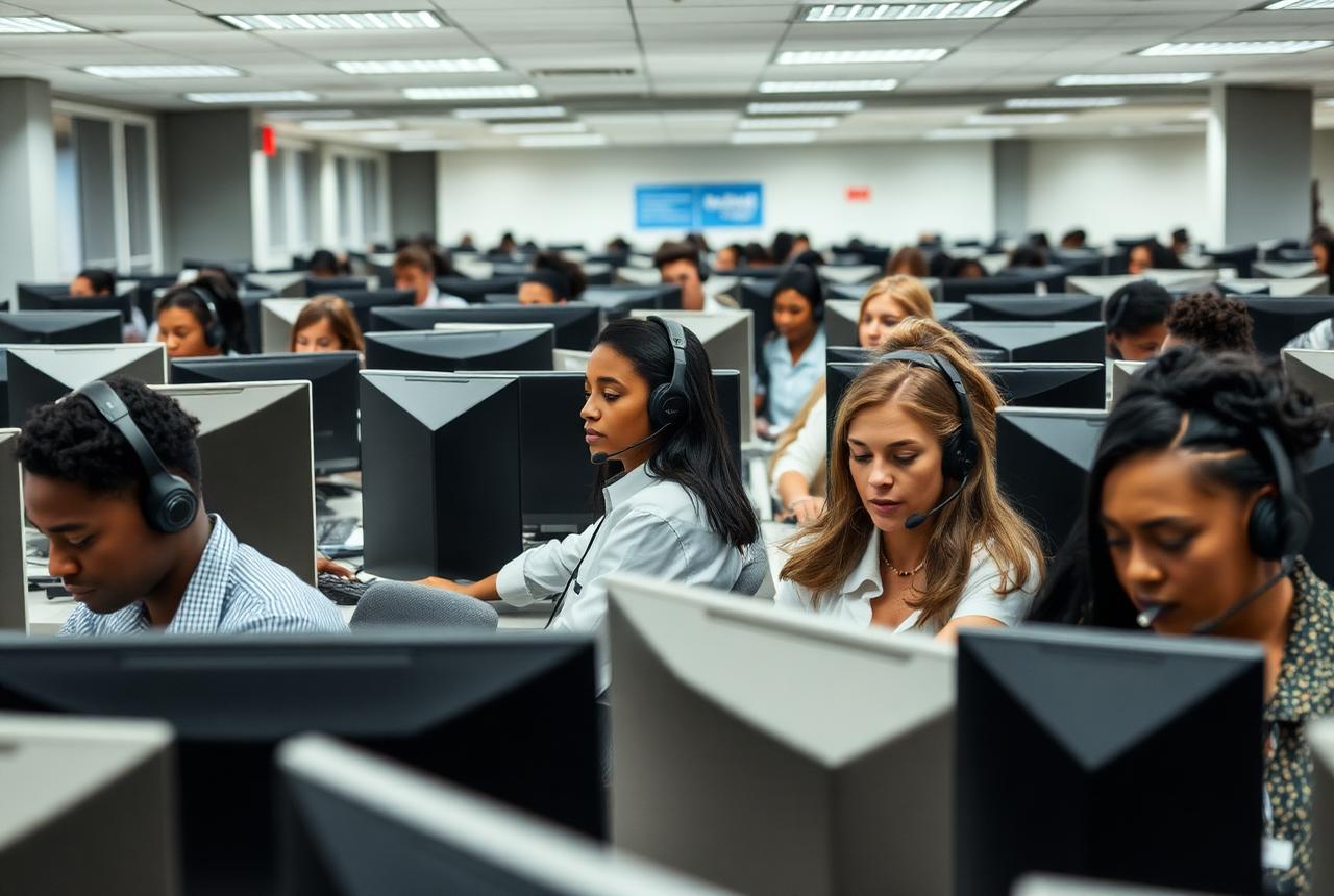 Call centre workers on the floor